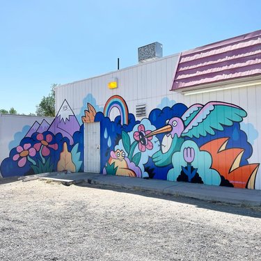 Had a blast painting in Fernley thanks to everyone involved in the #fernleymuralfest 
.
If you find yourself in Fernley look for this mural and go in and get a falafel, they have amazing food inside! Also, go check out the over 20 new murals in town painted by incredible artists!  It’s so cool to watch how a town can transform with the addition of public art
.
#mural #muralart #morearteverywhere #ladieswhopaint #globalstreetart #nevadaart #spraypaint #murals