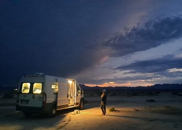 In honor of the spookiest season... our spookiest campsite! Right down the road from Area 51 👽 

We took the Extraterrestrial Highway across Nevada looking for something otherworldly. No aliens, unfortunately, but we had some beautiful skies and surreal landscapes. 

We still wore our tinfoil hats... just in case 🛸 
.
.
#spookyseason #extraterrestrial #extraterrestrialhighway #nevada #area51 #nevadadesert #alienencounter #otherworldly #roadtriptips #usaroadtrip #vanlifeusa #rampromaster #promastercampervan #diycampervan #vanlifestyle #vanlifeadventures #optoutside #promastervanconversion #ufosightings #ethighway #aliensarereal