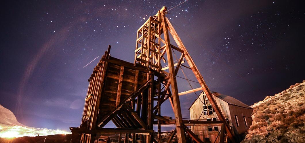 Old mine and a starry night sky