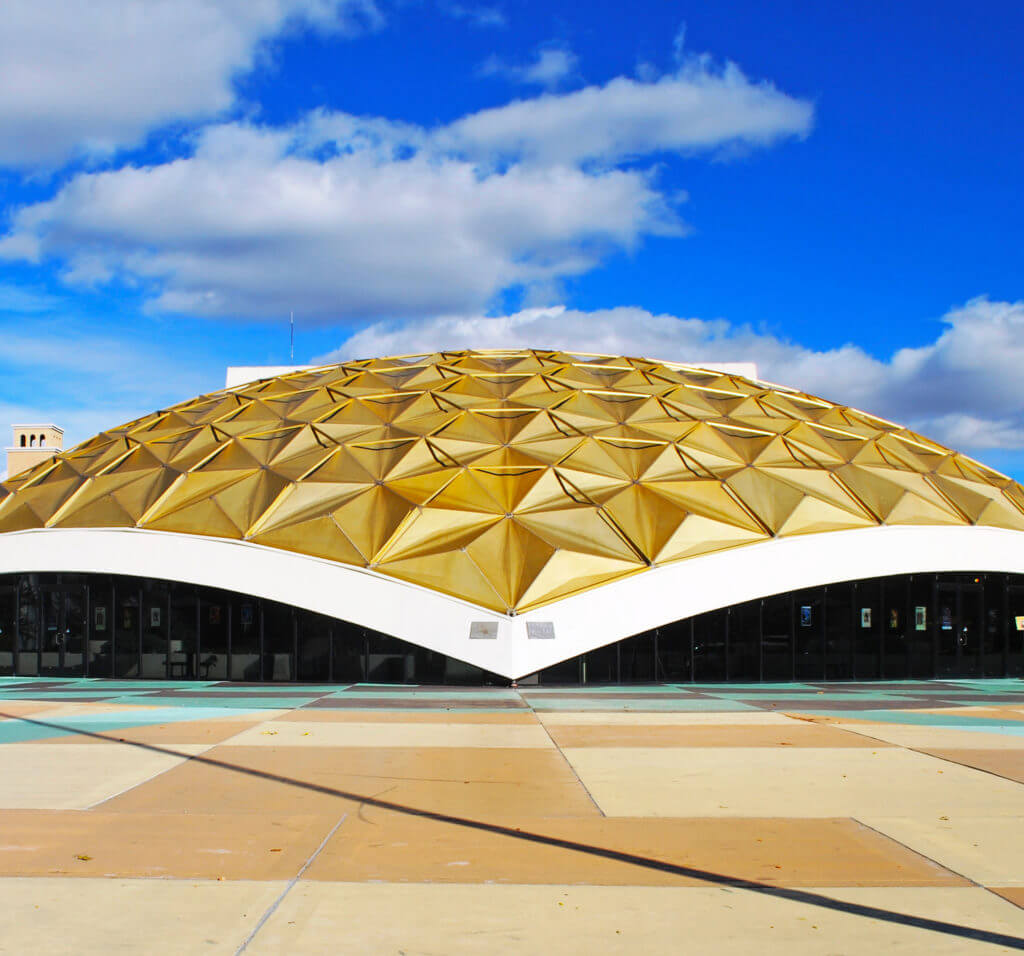 golden dome of the pioneer center in reno