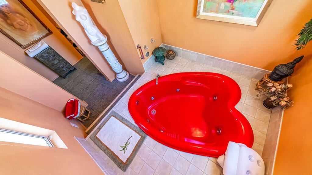 heart-shaped tub inside a suite at the shady lady bed and breakfast in beatty nevada