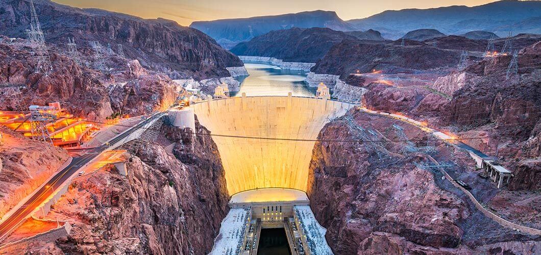 Hoover dam during sunset